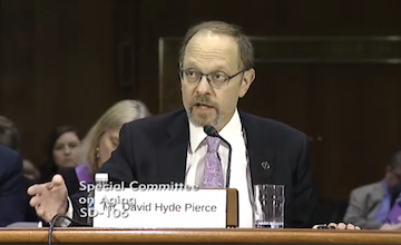 David Hyde Pierce testifies during an April 6 hearing of the Senate Special Committee on Aging.