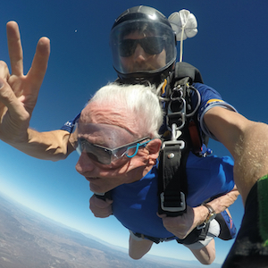 Remington Club resident Joel Halpern celebrates his 95th birthday by skydiving.