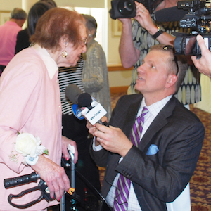 Gurwin Jewish - Fay J. Lindner Residences' Minnie Hutter is interviewed by the local media.