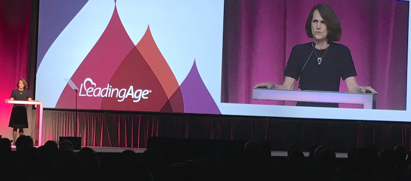 LeadingAge President and CEO Katie Smith Sloan speaks Monday at the general session.