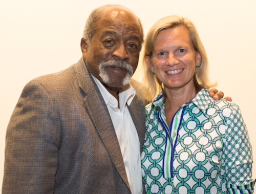 Former Red Sox pitcher Luis Tiant and Carolyn Blanks, executive director of the foundation.