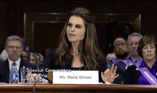 Maria Shriver testifies at the March 29 hearing of the Senate Special Committee on Aging.