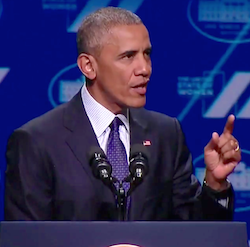 President Barack Obama makes a point at the United State of Women Summit on June 14.