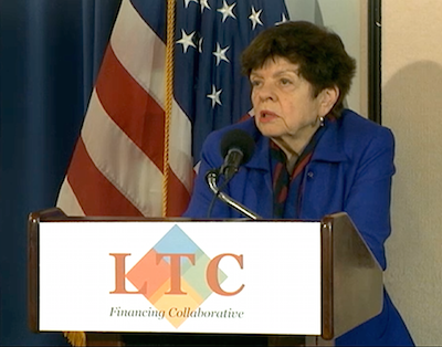 Alice Rivlin, Ph.D., addresses attendees at the Feb. 22 LTCFC press conference.