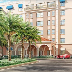 This artist's rendering depicts the porte cochere entry of Windsor at Celebration.
