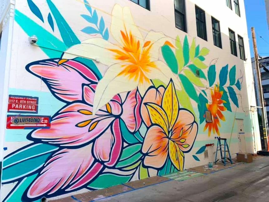 A mural on the side of Meridian Senior Living’s Regency Palms Long Beach Assisted Living and Memory Care building.