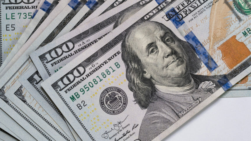 close-up of $100 bills
