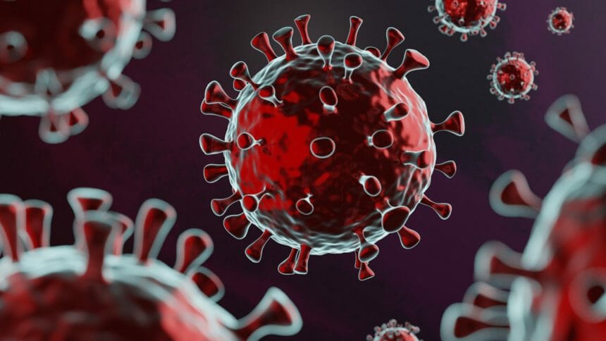 computer rendered illustration of a microscopic virus