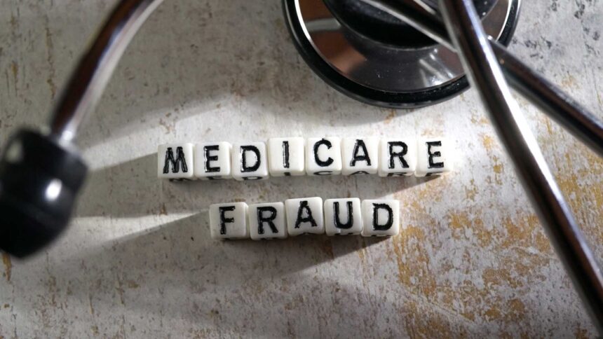blocks spelling Medicare Fraud, with stethoscope