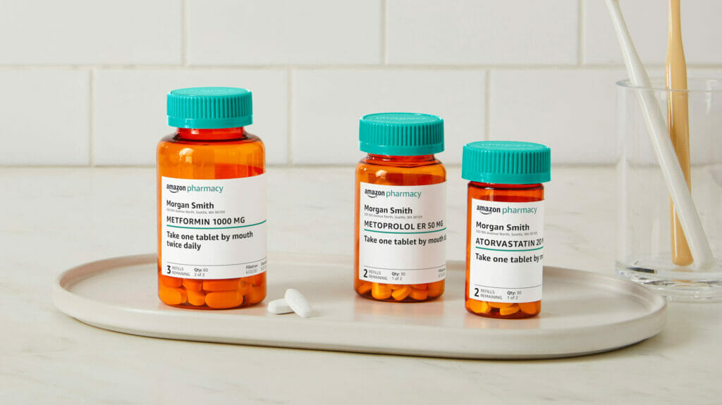 pill bottles with Amazon Pharmacy labels