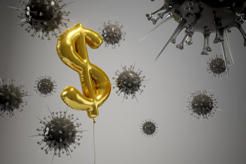 dollar sign balloon surrounded by coronavirus