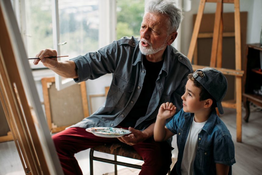 grandfather and grandson painting