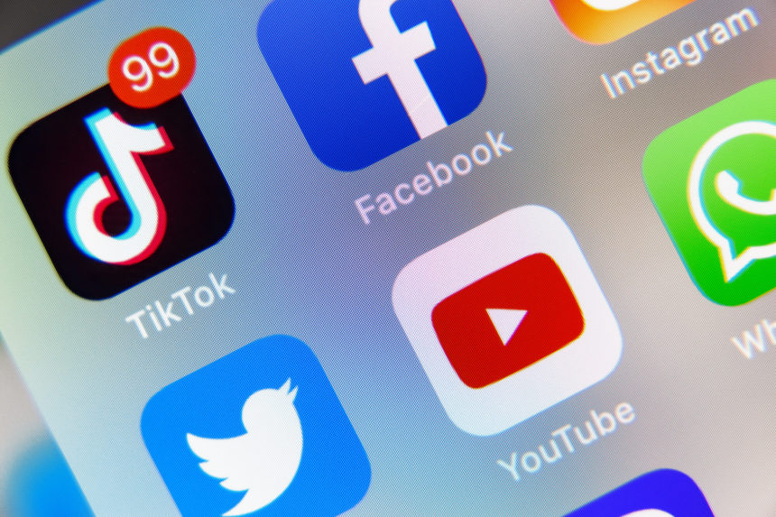 close-up of social media apps on a screen