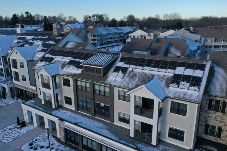 solar panels on the roof of a senior living community