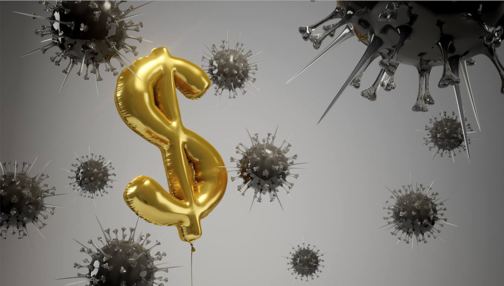 dollar sign balloon and coronavirus