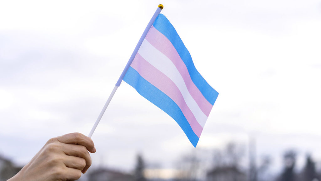 Transgender Flag hold in the sky