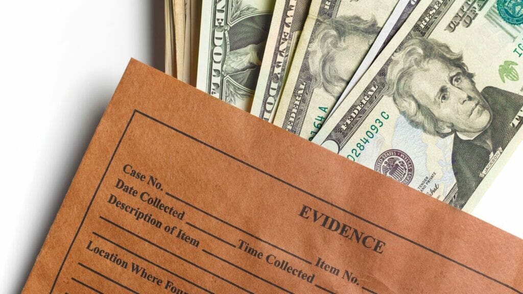 money in evidence envelope