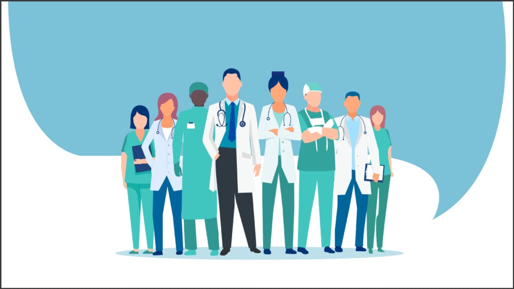 Vector of a medical staff, group of confident doctors and nurses