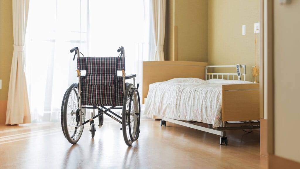Wheel chair in nursing home room