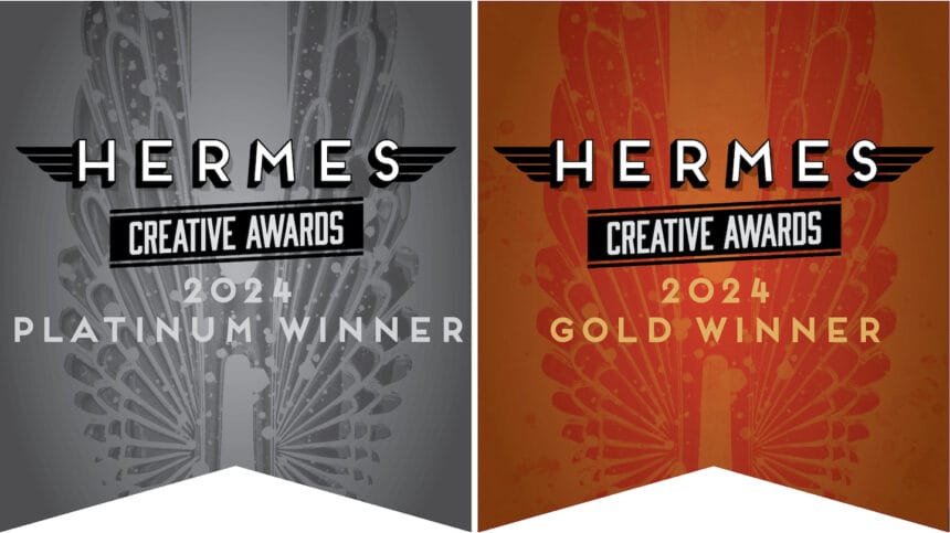 logos for Platinum and Gold 2024 Hermes Creative Awards